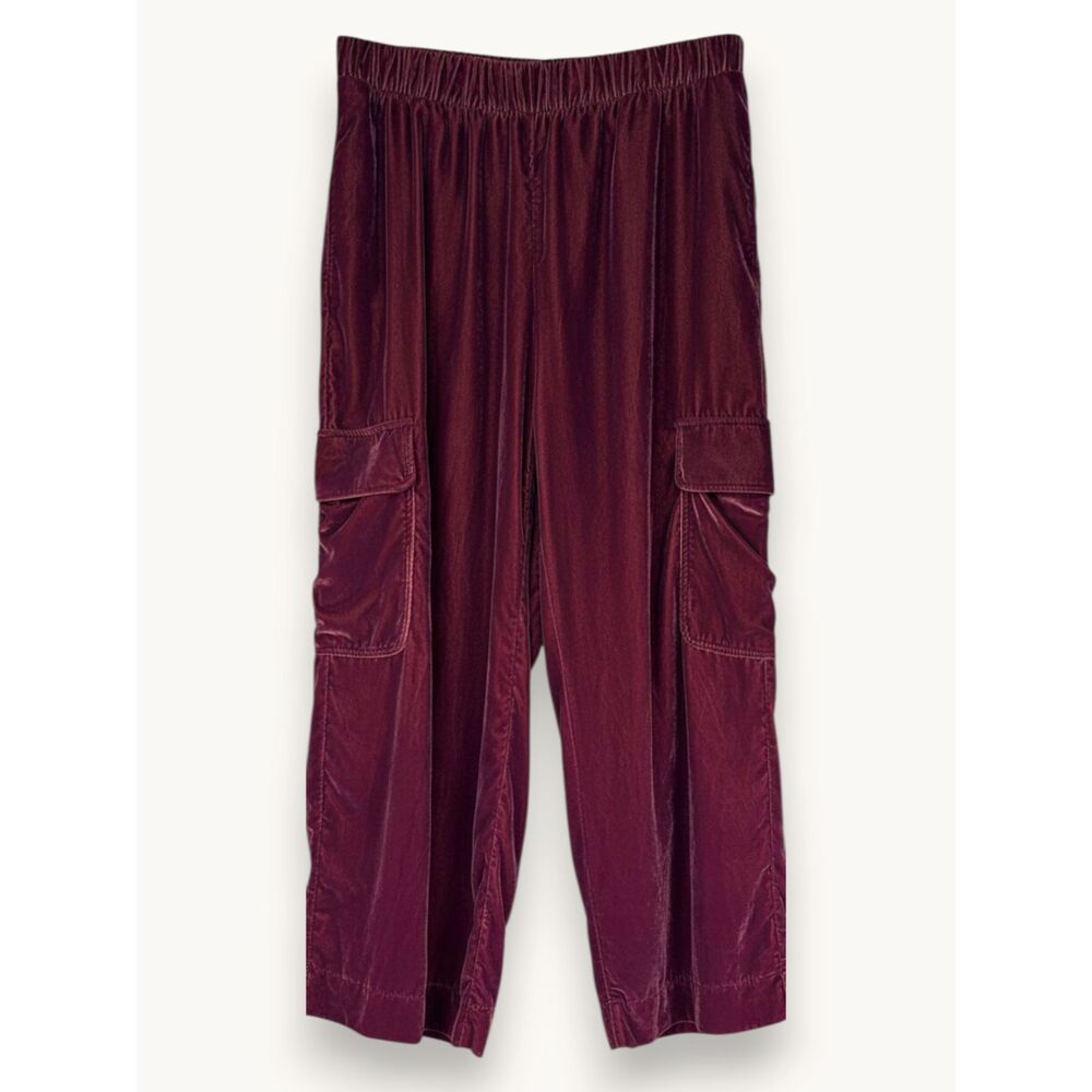 Universal Thread Velvet Cargo Pants Burgundy Wide Leg Relaxed Fit Boho Cottage L
